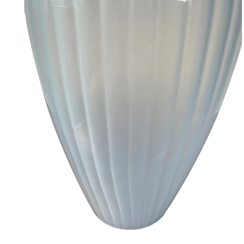 Vintage Light Blue Satin Frosted Glass Ribbed Optic Tapered Flower Vase 12.5